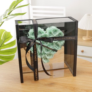 Acrylic Mirror Heart-shaped Eternal Flower Love Rose Gift Box Flower Shop Physical Store Women's Day Valentine's Day Gift