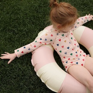 2024 New Girls Ins Elegant One-piece Swimwear Summer Clothes Children's Floral Sunscreen Quick-drying Long-sleeved Swimwear