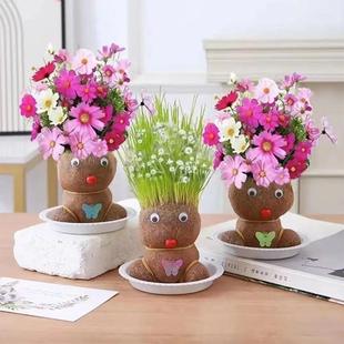 Indoor Planting Long Grass Doll Cute Grass Head Doll Small Potted Plant Kindergarten Handmade Desktop Green Plant Potted Plant Ornaments