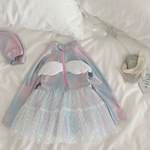 Girls' Mermaid Swimsuit Summer 2025 New Super Foreign Style Children's Long-sleeved Sunscreen Skirt Princess Swimsuit