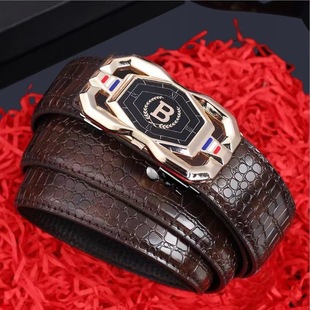 Men's Belt Toothless Automatic Buckle Crocodile Pattern Belt Cowhide Men's Simple Business Belt Internet in stock