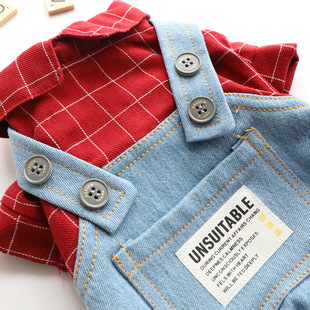 Dog clothes washed denim suspenders shirt fake two-piece set Spring and Autumn thin small dog pet 2867 generation hair