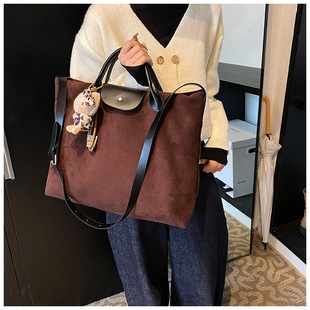 New Frosted Velvet Handbag Simple Large Capacity Tote Bag High-end Casual Style Shoulder Crossbody Bag Commuter Backpack