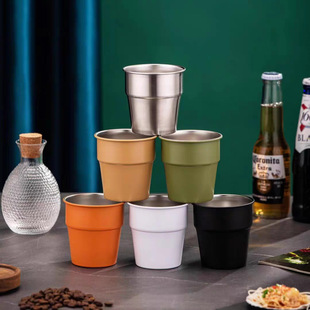 High Color Value 304 Stainless Steel Water Cup Portable Mug Picnic Coffee Cup Camping Equipment 300ML Stacking Cup