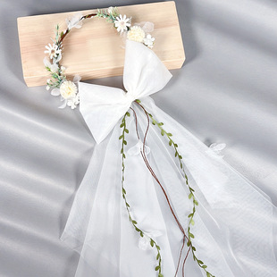 New Mori Garland Headwear Handmade Solid Color Rattan Flower Veil Bridal Dress Accessories Photo Wedding Hair Accessories
