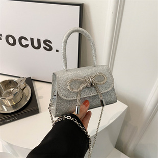 2024 New Chain Crossbody Shoulder Sequin Women's Bag Texture Small Fragrance Solid Color Bow Mini Handbag