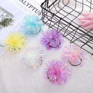 New Year Color Laser Bright Silk Hair Ball Hair Ring Children's Show Decorative Hair Rope Handmade Rain Silk Hair Accessories Wholesale