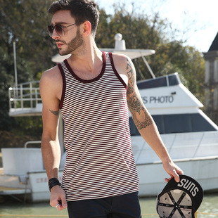 Summer Men's Round Neck Vest Casual Simple Stripesd Combed Cotton Vest Fashionable Sports Home Bottoming Shirt