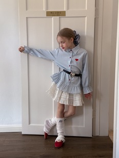 Embroidered Love Girl's 2025 Korean Style Spring New Loose Lace Shirt Dress Large Children's Ruffled Shirt