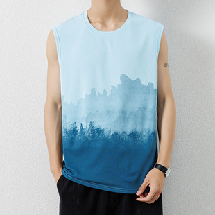 Sleeveless T-shirt Men's Summer New Fashion Printed Ice Silk Breathable Vest Youth Fashion All-match Waistcoat