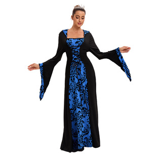 Foreign trade new European and American women's long medieval dress retro hooded long sleeve dress stage performance clothes