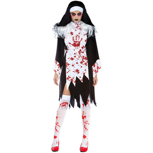 S-XL Evil Bloodstain Nuns Costume Halloween Ghost Costume Zombie Ghost Bloody Fidget Games Uniform