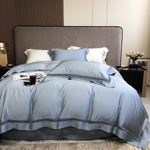 Modern Simple Hollow Wide Side Stitching Luxury 100 Tencel Villa Bedroom Double Summer Kit