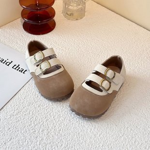 Girls' Vintage Borken Shoes 2025 Spring and Autumn New Children's Shoes Baby Leather Shoes Korean Style Soft Sole Single Shoes Bean Shoes