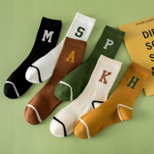 Socks Trendy Men's and Women's Couple Socks Autumn and Winter Cotton Socks R Letters Sports Socks Trendy Brand ins Women's and Men's Socks Breathable