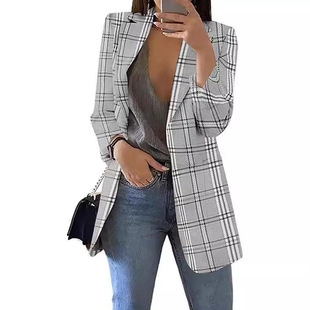 Amazon 2023 New European and American Fashion Plaid Casual Suit Laps Slim-fit Cardigan Suit Jacket Women's Spring and Autumn