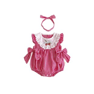 Infant Outfit Korean Style Summer Baby Girl's Plaid Hasser Baby's Cute Strawberry Bag Fat Clothes