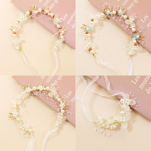 Children's headdress Princess Garland Super fairy pearl headband flower girl's head flower girl's performance headband girl's hair accessories