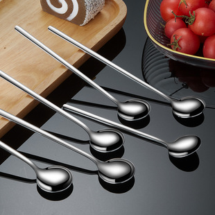 [Free sample] 304 stainless steel tableware food grade small round spoon dessert spoon long handle coffee spoon rice spoon