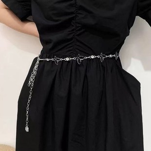 Europe and the United States cross-border metal stitching waist chain women's retro design personality accessories niche butterfly love tassel belt tide