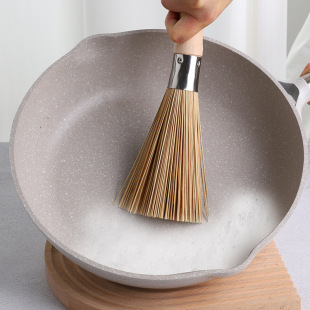 Pot Brush Natural Bamboo Silk Old-fashioned Wooden Handle Wash Pot Brush Bamboo Brush Kitchen Restaurant No Hands to Oil Stain Brush Pot Artifact
