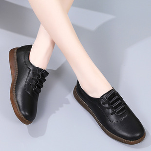 New Old Beijing Cloth Shoes Women's Small Leather Shoes Waterproof Non-Slip Soft Bottom Flat Shoes for Mom Casual Work Sheet Shoes