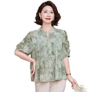 Middle-aged Mom Summer T-shirt Shirt 2025 New Fashion Western Style Women's Loose All-match T-shirt