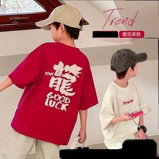 Summer New Heavy Combed Cotton National Fashion Printed Loose Short Sleeve T-shirt Half Sleeve Top Children Wholesale 2024