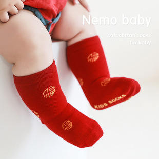 Newborn Baby Socks 2022 Autumn and Winter New Baby Hundred Days Old New Year Boneless Red Socks