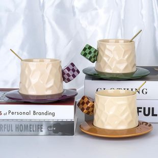 European and American Export Export Ceramic Mug Set Creative Home Restaurant Coffee Cup and Saucer Breakfast Milk Cup Customization
