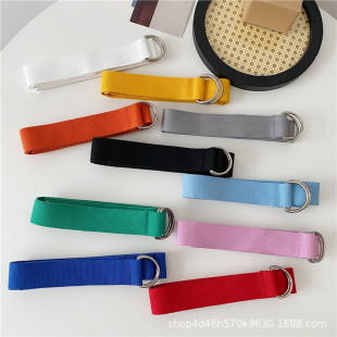 Double-loop buckle solid color canvas belt women's Korean-style all-match non-porous simple student jeans overalls belt men's