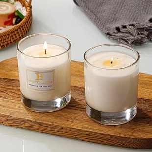 Cross-border 8090 glass candle cup aromatherapy candle holder transparent thickened candle bamboo and wood fragrance glass jar empty cup
