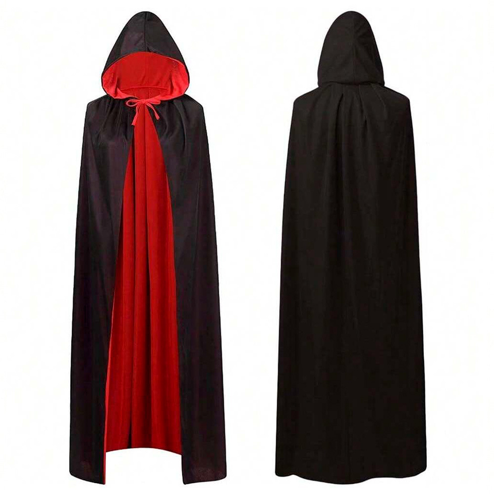 Cross-border bestseller Halloween black and red double-layer cape performance costume for adults and children, Grim Reaper, Demon, Vampire
