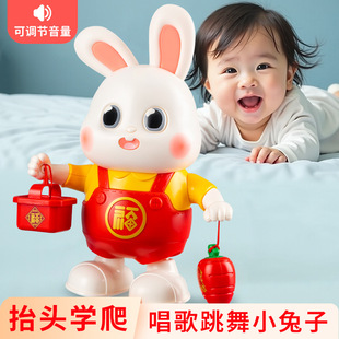 Cartoon bunny baby learns to look up and chase toy singing and dancing sound and light bunny baby learning to climb guide toy