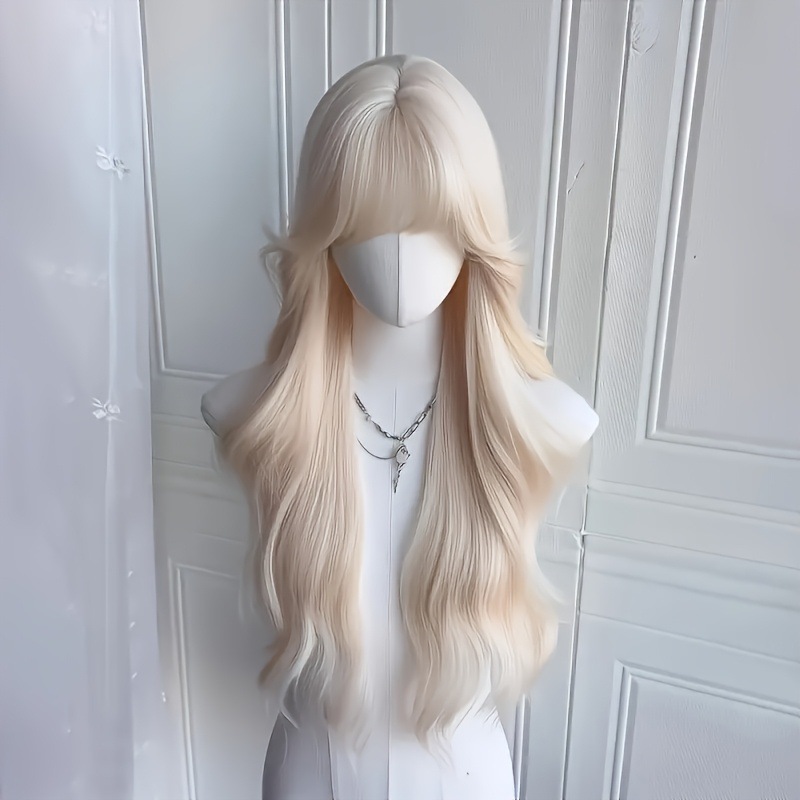 [Shun]Xi] Wig for Women, Platinum Blonde Lolita Style, Long Wavy Hair, Versatile Full Head Wig, Platinum Blonde Wig