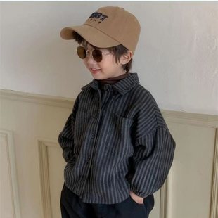 Children's Clothing, Boys' New Autumn and Winter Clothing, Kidsren's Velvet Shirts, Forest Style Retro Vertical Strips, Thickeneded Warm Jackets for Small and Medium-sized Kidsren