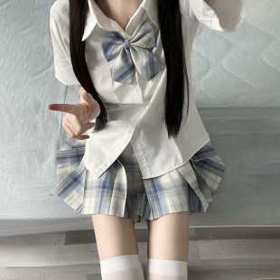 Uniform Suit Summer New Plaid Skirt High Waist Pleated Skirt Shirt Full Set for Women