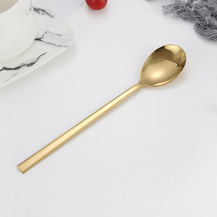 Stainless steel Korean style spoon tableware long handle metal household spoon spoon stirring Korean style spoon logo can be made