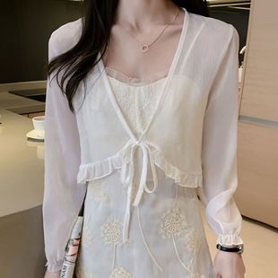 UNMUN Small Shawl Coat Women's Chiffon Sunscreen Summer Dress Women's Ruffled Thin Short Cardigan