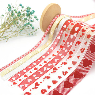 Amazon Cross-border Love Printed Ribbon Wedding Tanabata Gift Wrapping Rope Valentine's Day Red Jacquard Ribbon