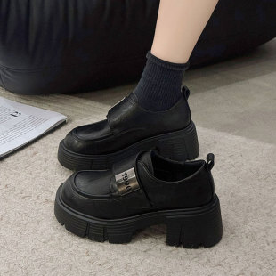 Thick-soled vintage loafers women's one-step British-style small leather shoes women's 2024 autumn new high-heeled jk shoes
