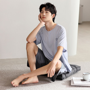 Modal Pajamas Men's Summer 2025 New Men's Ice Silk Summer Short Sleeve Shorts Thin Home Clothes suit