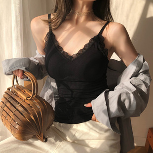Women's fleece-lined Thickened Warm Base Shirt with Chest Pad Inner Camisole Vest with Chest Pad Winter Sleeveless Top with Hanging Neck