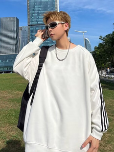 Национальный прилив американский oversize в полоску с круглым воротником свитер мужской без шляпы весной и осенью