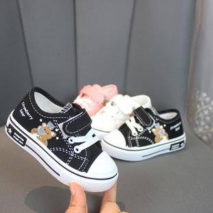 Children's Canvas Cartoon Casual Shoes Velcro Spring & Fall Male and Female Baby 1-7 Years Old Versatile White Shoes Sneakers Low Top