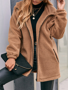 Cross-border Women's hooded long-sleeved top women's cardigan double-sided plush sweater coat women