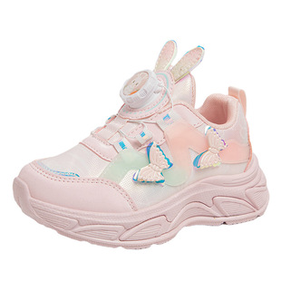 Girls' Leather Cartoon sneaker 2024 Autumn Solid Bottom Non-slip Girls' Running Shoes for Middle-aged Children and Students Casual Shoes