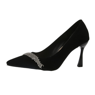 French High Heels with Stiletto Heels 2024 Spring New Fashion Elegant Goddess Style Rhinestone Pointed Toe Flats for Women