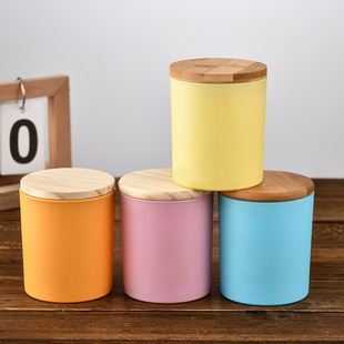 Wholesale candle cup logo glass jar color frosted glass container aromatherapy empty cup with lid bedroom romantic candle holder