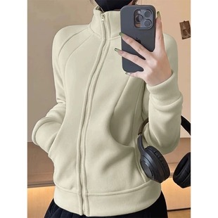 Vertical Collar Fleece Liner fleece-lined Sweater Women's Spring and Autumn Top Slim-Fit Rushing Clothes Inner Cardigan Thick Base Jacket
